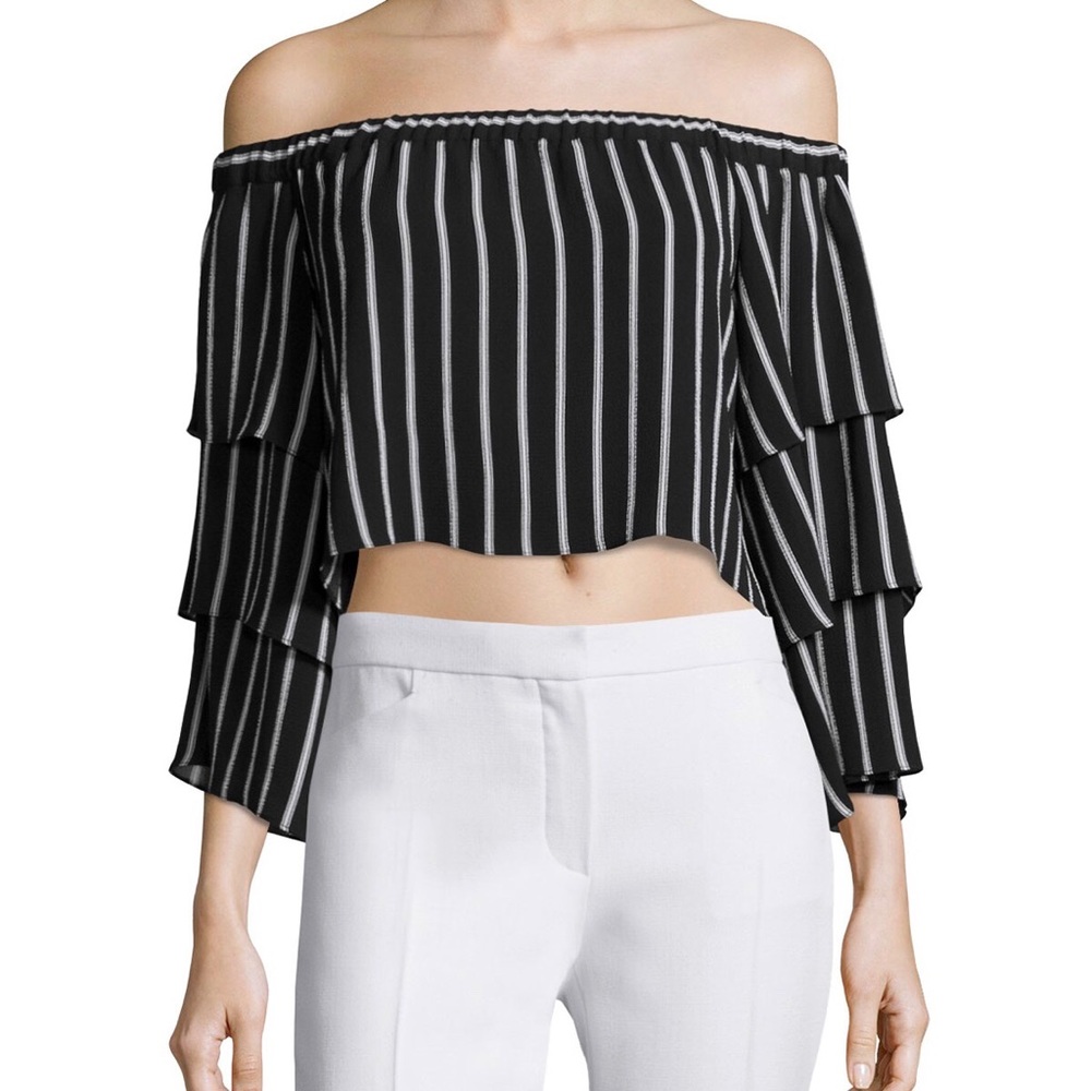 N/Nicholas Striped Off the Shoulder Tiered Blouse 6